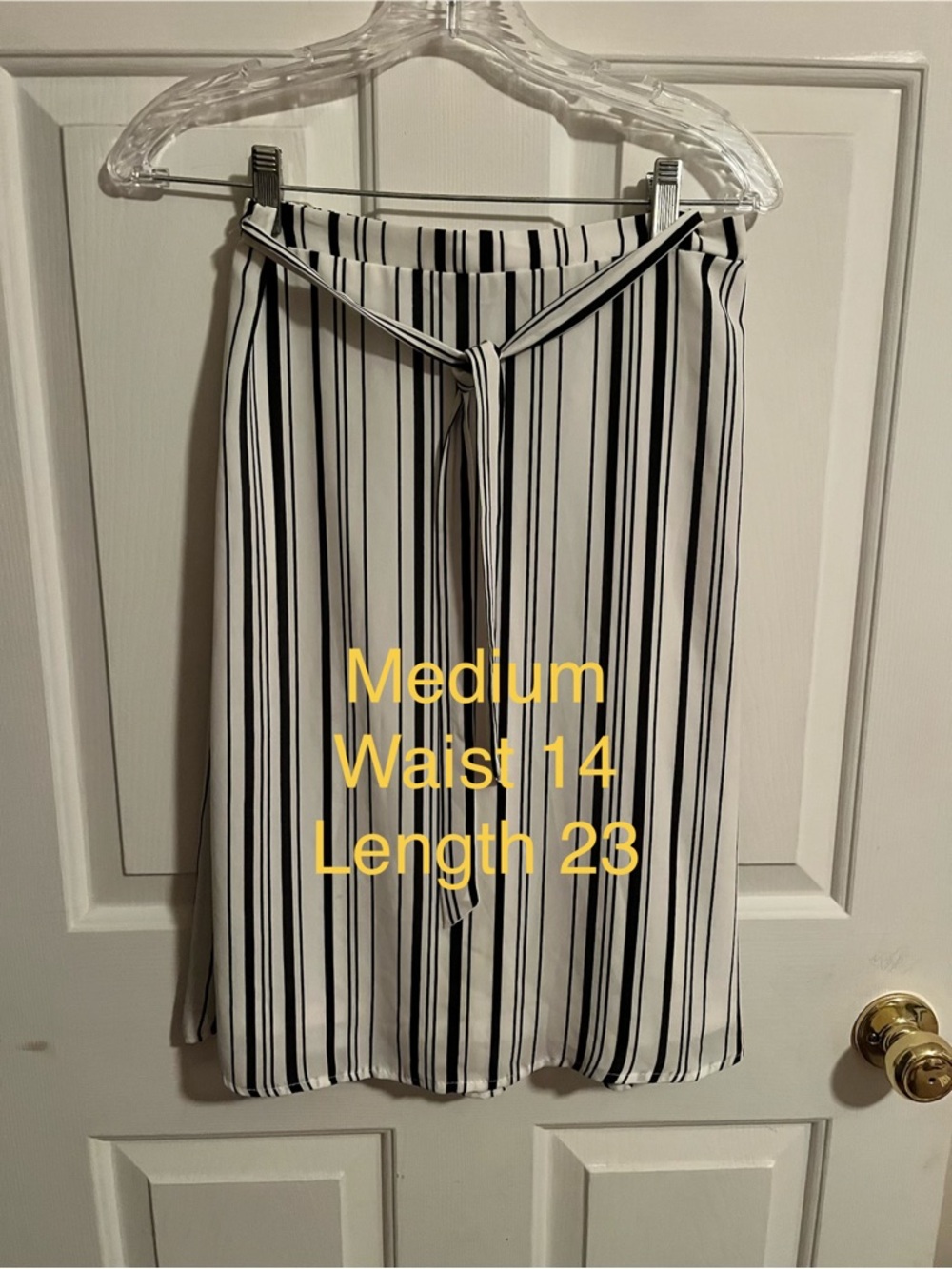 Striped Tie-Waist Midi Skirt in White and Black